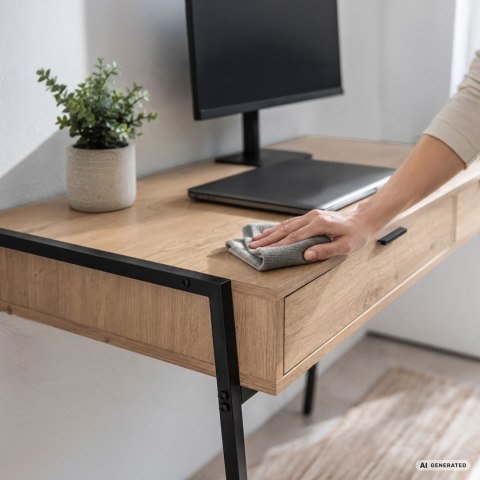 Biurko industrialne komputerowe Dąb Artisan ZENTIA 100 cm 2 szuflady Czarne nogi
