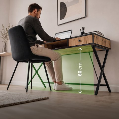 Biurko industrialne komputerowe Dąb Craft CROSSLINE 120 cm 2 szuflady 1 półka Czarne nogi