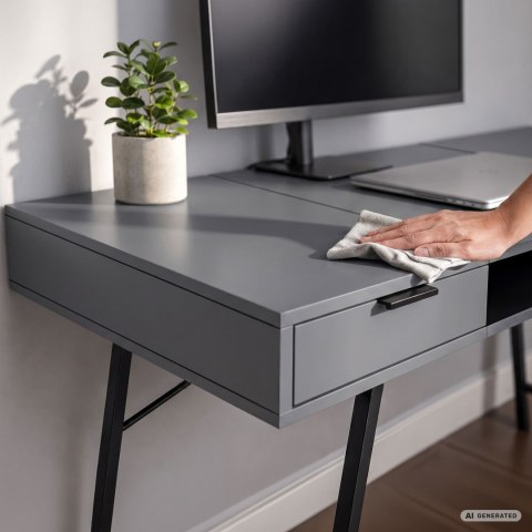 Biurko industrialne komputerowe Grafit ARDEN 120 cm 2 szuflady 1 półka Czarne nogi