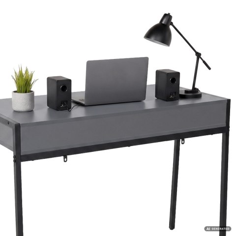 Biurko industrialne komputerowe Grafit ZENTIA 100 cm 2 szuflady Czarne nogi