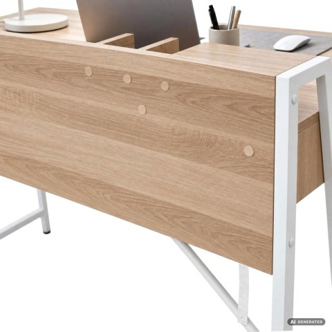 Biurko komputerowe ORIX Dąb Sonoma 124 cm 2 szuflady 1 półka białe nogi styl industrialny 124x48x91,5 cm