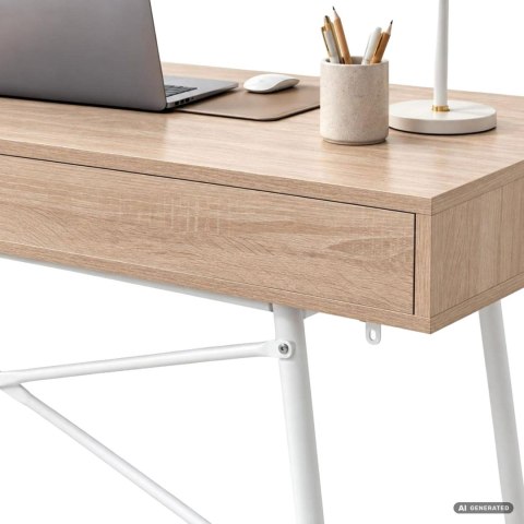 Biurko komputerowe SKANDIA Dąb Sonoma 120 cm 2 szuflady biały stelaż styl industrialny 120x50x80,5 cm