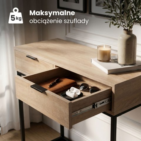 Konsola stolik loftowy ELANO 2 szuflady 80 cm Dąb Sonoma Czarne nogi