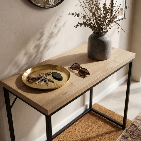 Konsola stolik loftowy ORIGO 90 cm Dąb Artisan Czarne nogi