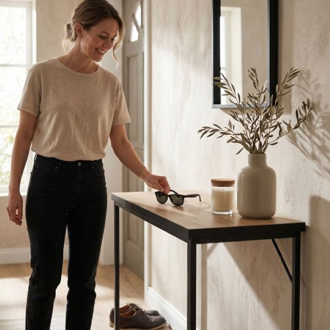 Konsola stolik loftowy ORIGO 90 cm Dąb Craft Czarne nogi