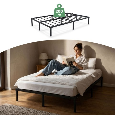 Łóżko Metalowe 120x200 cm Łóżko Gościnne Składane Metalowy Stelaż i Rama Czarne 9 nóżek 20 listew
