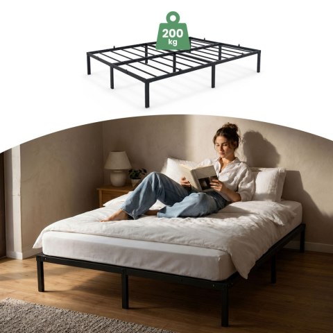 Łóżko Metalowe 140x200 cm Łóżko Gościnne Składane Metalowy Stelaż i Rama Czarne 9 nóżek 20 listew