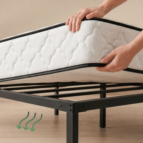 Łóżko Metalowe 90x200 cm Łóżko Gościnne Składane Metalowy Stelaż i Rama Czarne 6 nóżek 10 listew