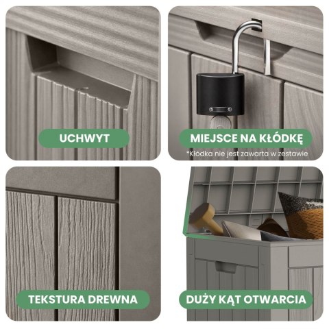 Skrzynia ogrodowa wodoszczelna pojemność 117 litrów Szara