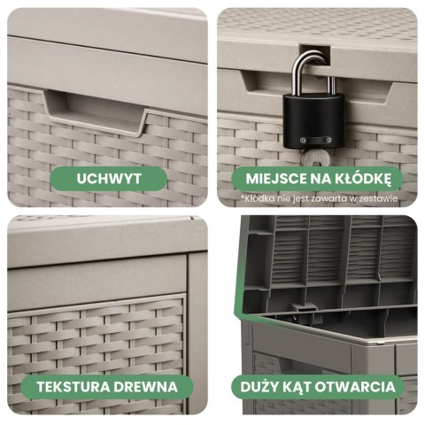 Skrzynia ogrodowa wodoszczelna pojemność 340 litrów Szara
